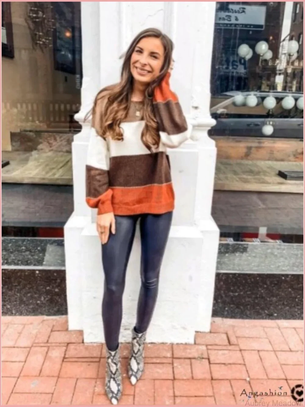 Casual Long Sleeve Crewneck Color Block Patchwork Knit Pullover Sweater Top